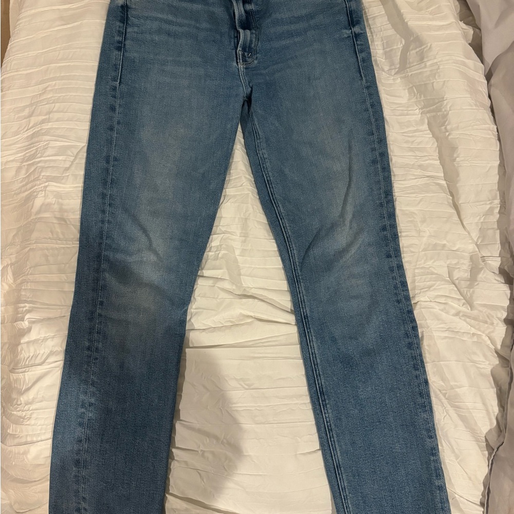 MOTHER Mid Rise Dazzler Ankle Fray Jeans - Light Blue / Medium Blue - Picture 5 of 6